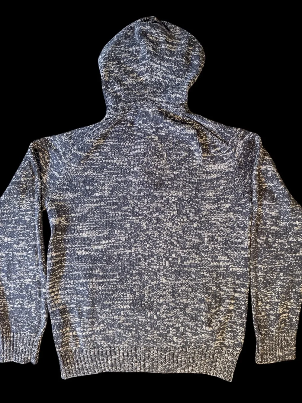 H&M L.O.G.G. Mens M Blue Marled Knit Henley Hoodie Sweater Kangaroo Pocket